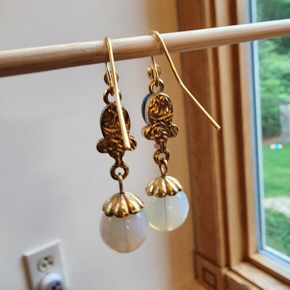 1928 Blue/Gold Beaded Drop Dangle Earrings - Picture 14 of 16